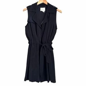 Elevenses Anthropologie Black Sleeveless Trench Dress Size Small, Belted Cupro